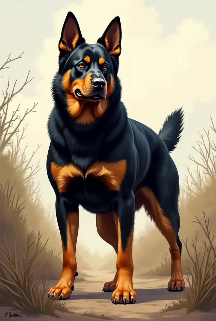 Illustration of a Rottweiler cross with a German Shepherd, that is not sitting