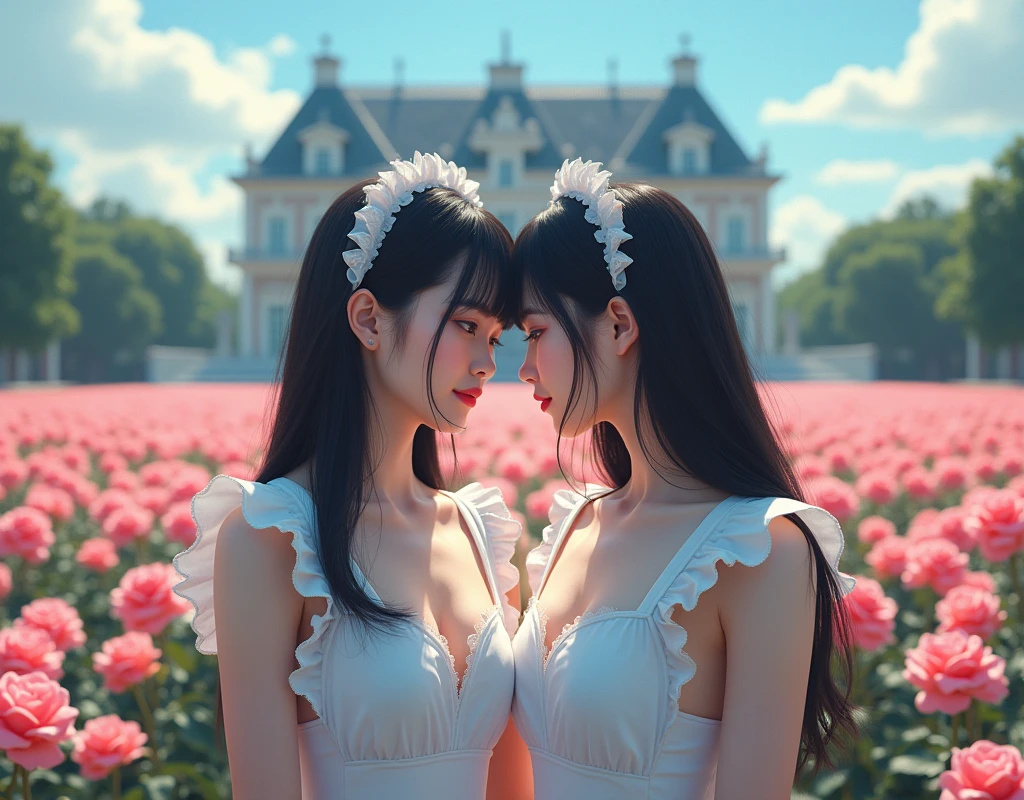 (No need to take a close-up of the subject in the center of the front), (Japanese Clone-girls=Myself), (Super Best masterpiece Clone-girls Raw Photography Art), (16K, Highest quality, Ultra-high resolution, RAW Photos), (It's so unrealistic., With unparalleled depiction, With an unfathomable sight, An unprecedented and shocking worldview, Clone-girls: In a world of mass reproduction, Ultra-realistic depiction), (Japanese girls, Sasaki Nozomi, 26yo), (Small face, Glossy dark hair, long hair, Dark Eyes, Mature face, Cute Smile), (A charming smiling face), (Very beautiful and detailed girl, Accurate body structure, Accurate body movements, Very detailed body), (Super big breasts, Large bulge of ample breasts), (orthodox maid clothes, Emphasise the fullness of your breasts), (Very detailed, Myself cloning, Depiction of splitting oneself, 1Myself girl→1,000,000,000,000,000,000,000,000,000,000Myself cloning girls), (Myself clone girlsは, With the same perfect appearance, to multiply in large numbers), (Very detailed depiction, Myself's multiplying female body, In the same female body,With the same face, With the same hairstyle, In the same clothes, At the same height, 同じSuper big breastsで, A completely indistinguishable female body, 1,000,000,000,000,000,000,000,000,000,000 people), (Myself girls only), (1,000,000,000,000,000,000,000,000,000,000Myself girls), A European-style building in the distance, A vast 100ha rose garden, Scenes of doting affection between myself, Physical contact, Cute smile, A happy smile, Pleasant blue sky, Clear and accurate perspective depiction, Ultra-wide field of view, Focus on the average value of the image
