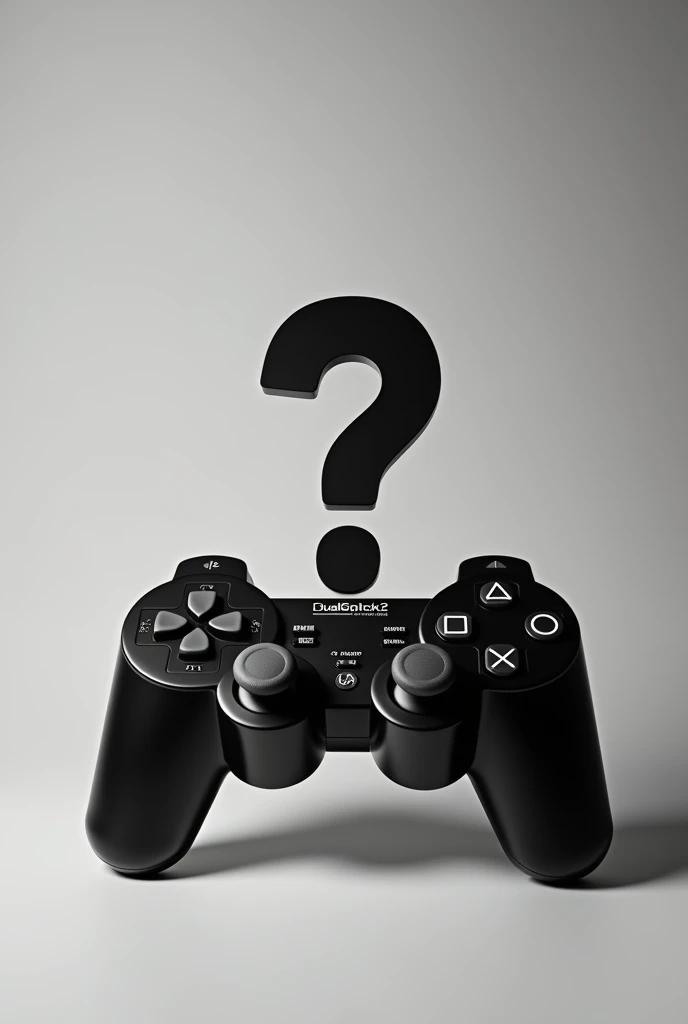 Create an image With a black and white PS2 controller with a question mark on top of it 300x250 pixels