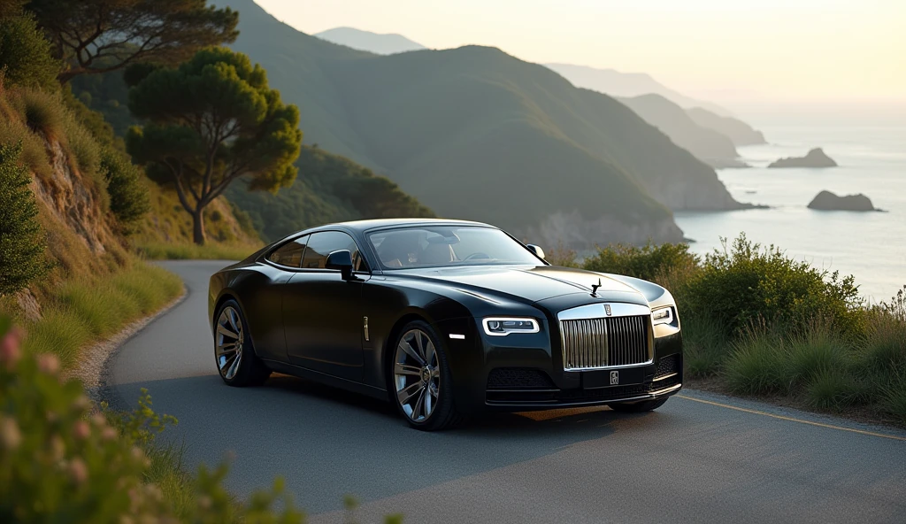 Um carro Rolls-Royce Sweptail muito bonito, on a road. And I want to see the images in full view