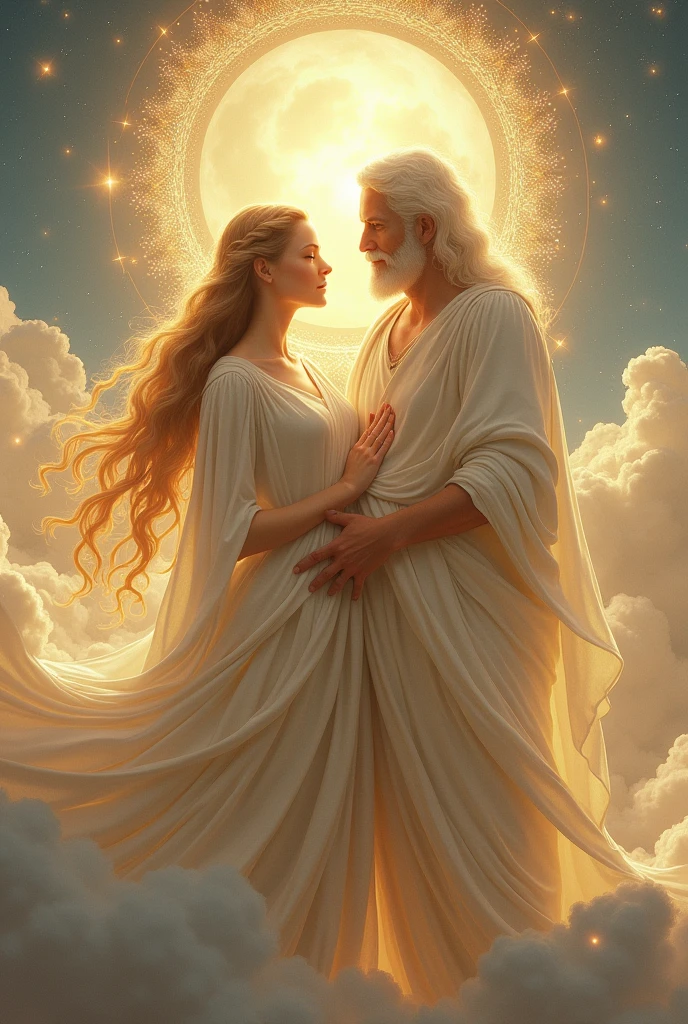 a picture of heavenly parents. Mom and dad, dad with long hair 