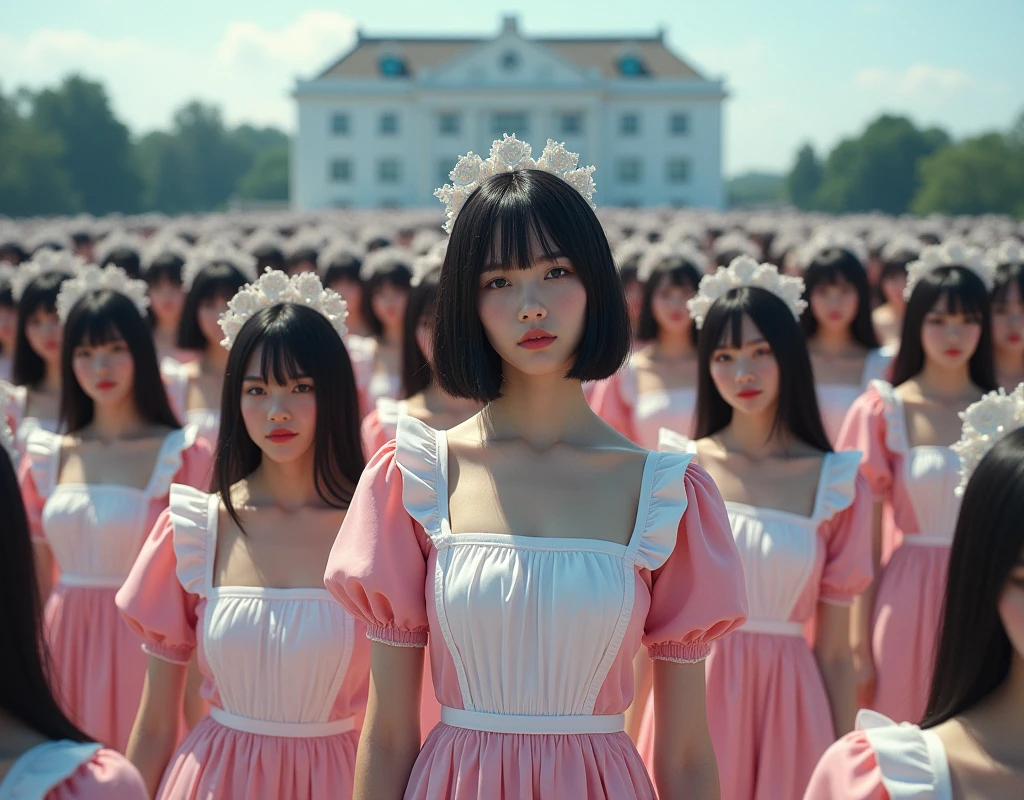(No need to take a close-up of the subject in the center of the front), (Japanese Clone-girls=Myself), (Super Best masterpiece Clone-girls Raw Photography Art), (16K, Highest quality, Ultra-high resolution, RAW Photos), (It&#39;s so unrealistic., With unparalleled depiction, With an unfathomable sight, An unprecedented and shocking worldview, Clone-girls: In a world of mass reproduction, Ultra-realistic depiction), (Japanese girls, Sasaki Nozomi, 26yo), (Small face, Glossy dark hair, long hair, Dark Eyes, Mature face, Cute Smile), (A charming smiling face), (Very beautiful and detailed girl, Accurate body structure, Accurate body movements, Very detailed body), (Super big breasts, Large bulge of ample breasts), (orthodox maid clothes, Emphasise the fullness of your breasts), (Very detailed, Myself cloning, Depiction of splitting oneself, 1Myself girl→1,000,000,000,000,000,000,000,000,000,000Myself cloning girls), (Myself clone girlsは, With the same perfect appearance, to multiply in large numbers), (Very detailed depiction, Myself&#39;s multiplying female body, In the same female body,With the same face, With the same hairstyle, In the same clothes, At the same height, 同じSuper big breastsで, A completely indistinguishable female body, 1,000,000,000,000,000,000,000,000,000,000 people), (Myself girls only), (1,000,000,000,000,000,000,000,000,000,000Myself girls), A European-style building in the distance, A vast 100ha rose garden, Scenes of doting affection between myself, Physical contact, Cute smile, A happy smile, Pleasant blue sky, Clear and accurate perspective depiction, Ultra-wide field of view, Focus on the average value of the image