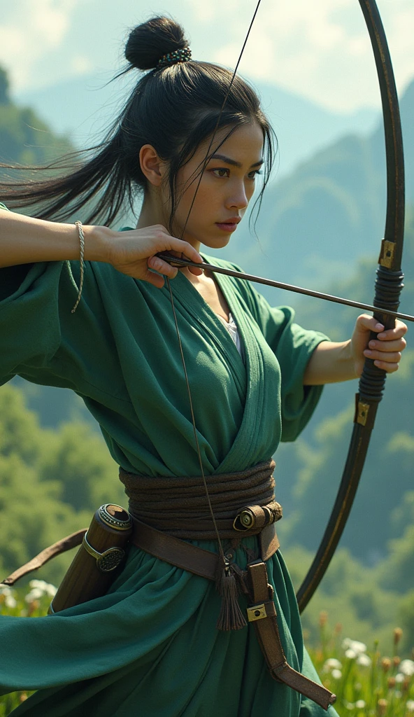 Sengoku period, female, Japanese, Green Arrow, single eyelid
