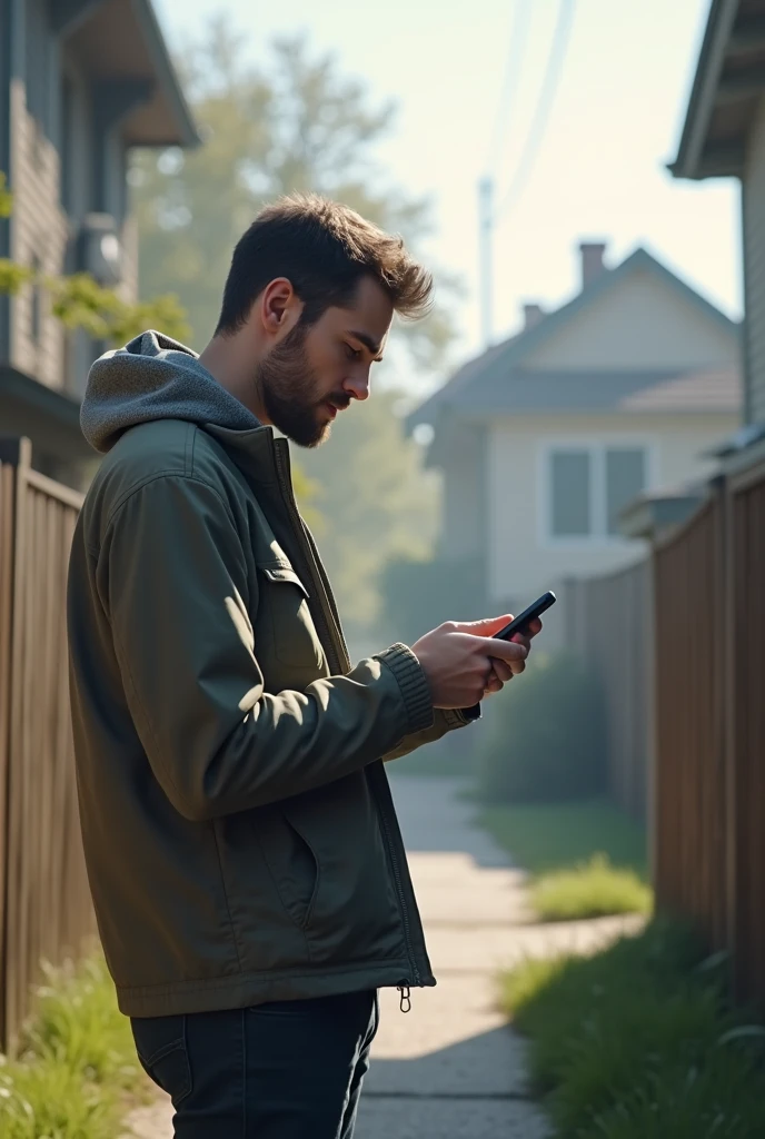 a young father checking the weather of a place