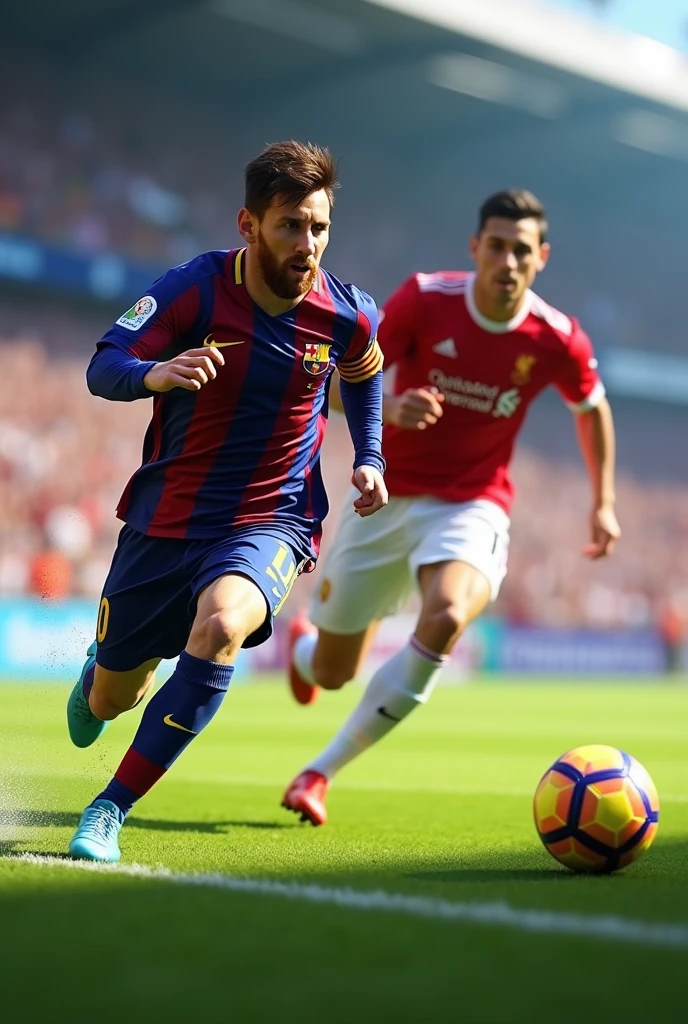 Messi is running with Ronaldo 