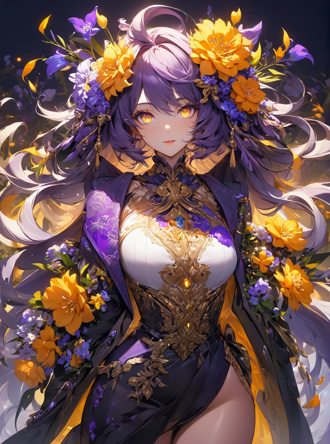 Ultra high resolution, rich colors, perfect image, best quality, beautiful women, glowing skin, skin and clothing texture, delicate eyes, anthropomorphic, flowers, Shion