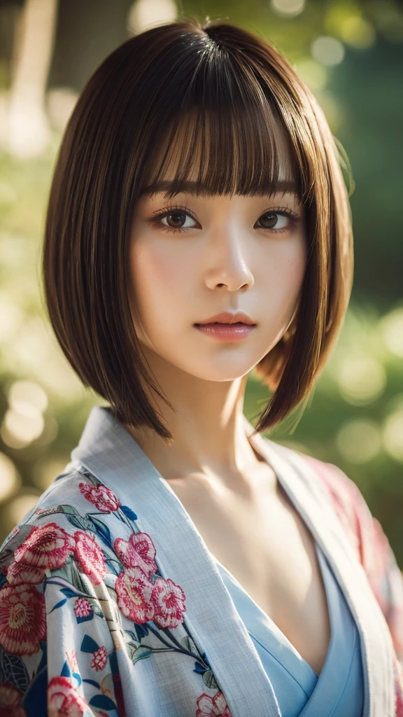 Top Quality, Masterpiece, High Definition, 1girl, Beautiful and Perfect Face, Bob Cut, Japanese Clothing,Kimono, Intricate Details, Cinematic Feel, 8K, Very Detailed  