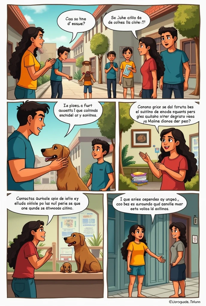 Create a comic that shows how to prevent animal abuse in Spanish