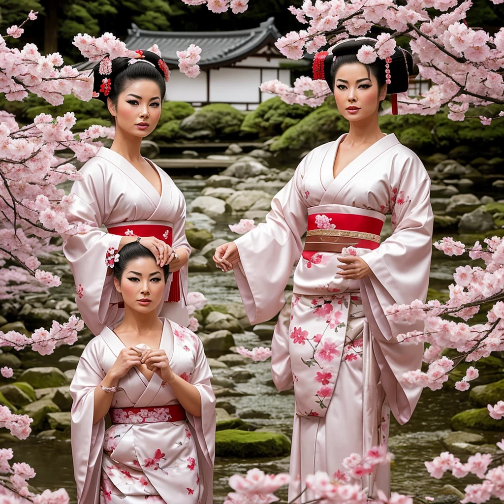 Erika Eleniak as a semi-naked Geisha, with geisha makeup, set in Japan during the geisha era in a cherry blossom garden.


