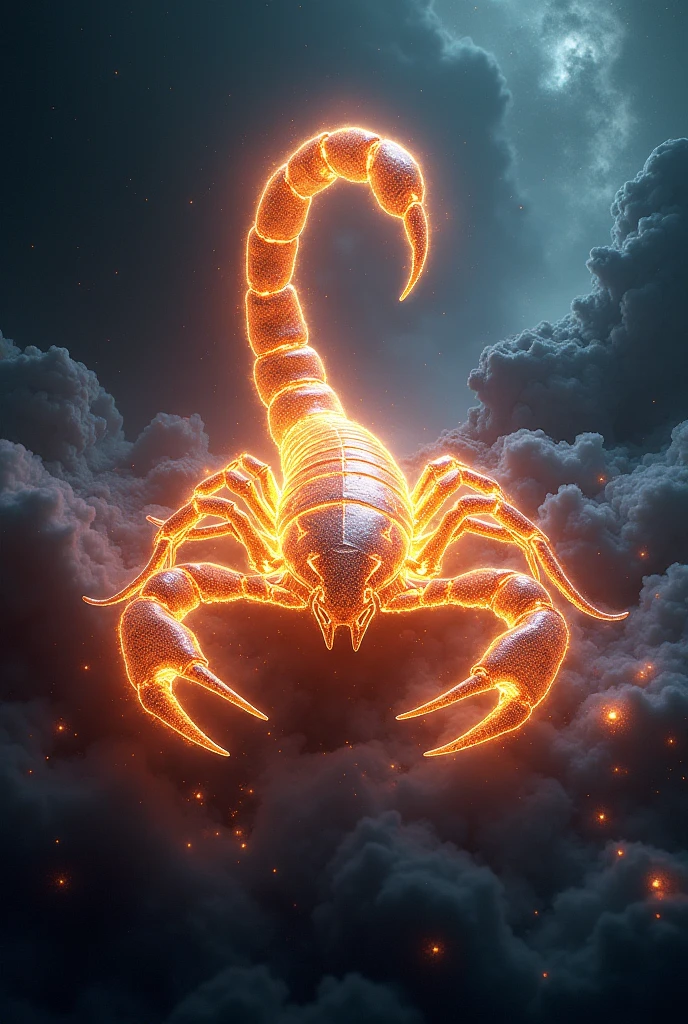 Create an epic image of scorpio zodiac sign symbol with glowing effects, and set against a cosmic background filled with stars, nebulae, and swirling galaxies.