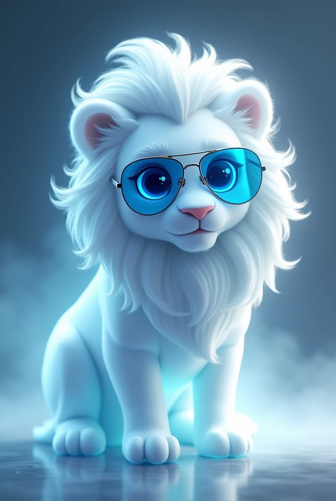 Animated white ghost lion with blue shades for banner
