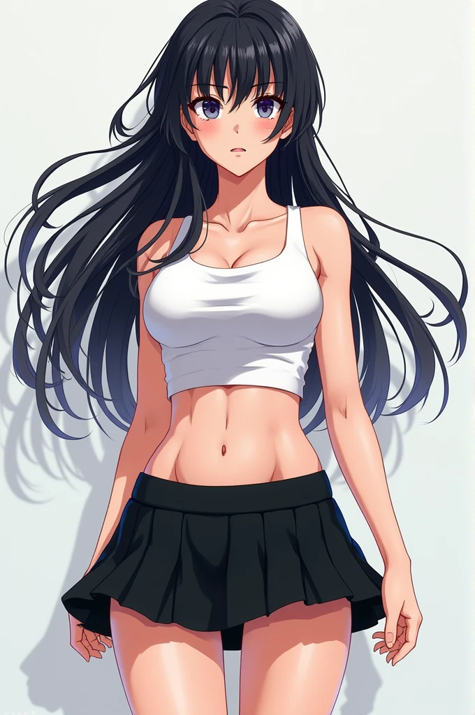 Hinata hyuga in sleeveless white top ((belly Exposed)) and black mini skirt
