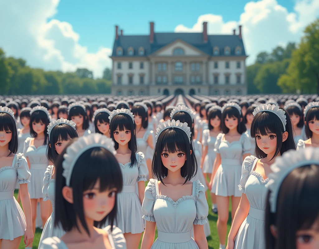 (No need to take a close-up of the subject in the center of the front), (Japanese Clone-girls=Myself), (Super Best masterpiece Clone-girls Raw Photography Art), (16K, Highest quality, Ultra-high resolution, RAW Photos), (It's so unrealistic., With unparalleled depiction, With an unfathomable sight, An unprecedented and shocking worldview, Clone-girls: In a world of mass reproduction, Ultra-realistic depiction), (Japanese girls, Sasaki Nozomi, 26yo), (Small face, Glossy dark hair, long hair, Dark Eyes, Mature face, Cute Smile), (A charming smiling face), (Very beautiful and detailed girl, Accurate body structure, Accurate body movements, Very detailed body), (Super big breasts, Large bulge of ample breasts), (orthodox maid clothes, Emphasise the fullness of your breasts), (Very detailed, Myself cloning, Depiction of splitting oneself, 1Myself girl→1,000,000,000,000,000,000,000,000,000,000Myself cloning girls), (Myself clone girlsは, With the same perfect appearance, to multiply in large numbers), (Very detailed depiction, Myself's multiplying female body, In the same female body,With the same face, With the same hairstyle, In the same clothes, At the same height, 同じSuper big breastsで, A completely indistinguishable female body, 1,000,000,000,000,000,000,000,000,000,000 people), (Myself girls only), (1,000,000,000,000,000,000,000,000,000,000Myself girls), A European-style building in the distance, A vast 100ha rose garden, Scenes of doting affection between myself, Physical contact, Cute smile, A happy smile, Pleasant blue sky, Clear and accurate perspective depiction, Ultra-wide field of view, Focus on the average value of the image