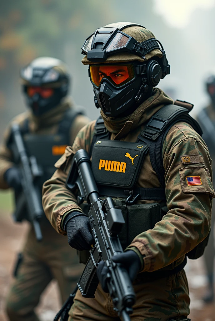 Create several images of an airsoft team called PUMA and this is written on the vest, but the name has no connection with the puma brand image size 1080x1920, LET THE WORD PUMA BE ON YOUR VEST OR UNIFORM