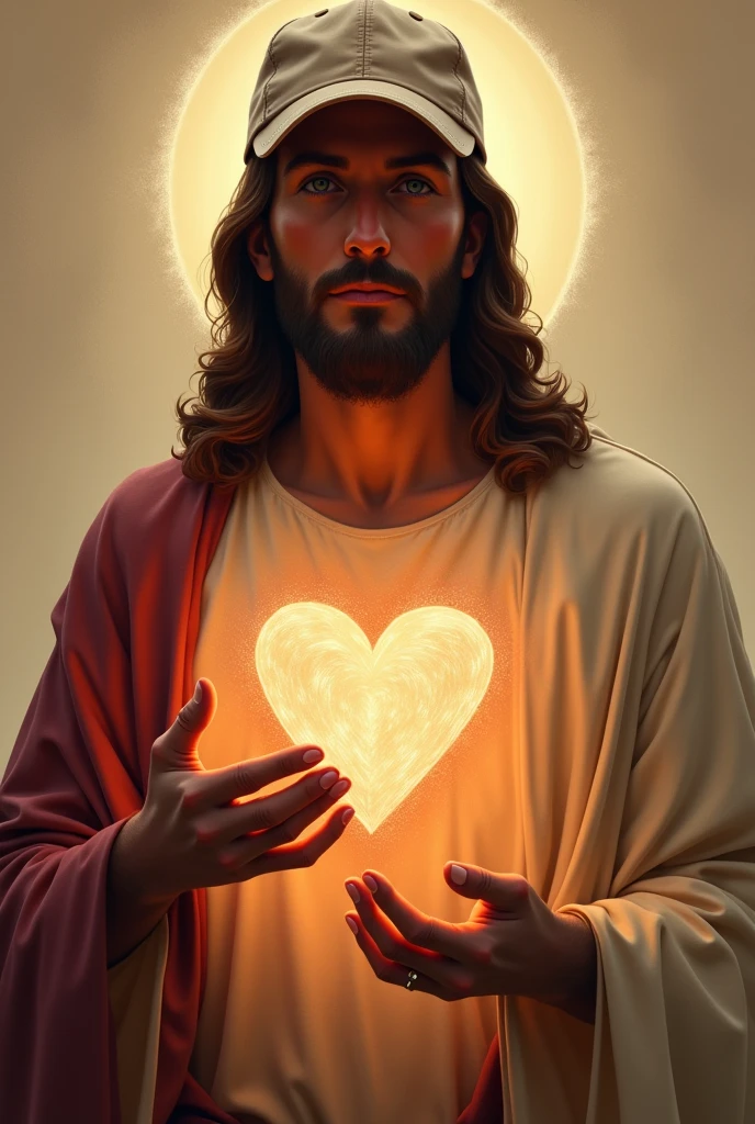 Jesus with a big heart Now put a cap on him