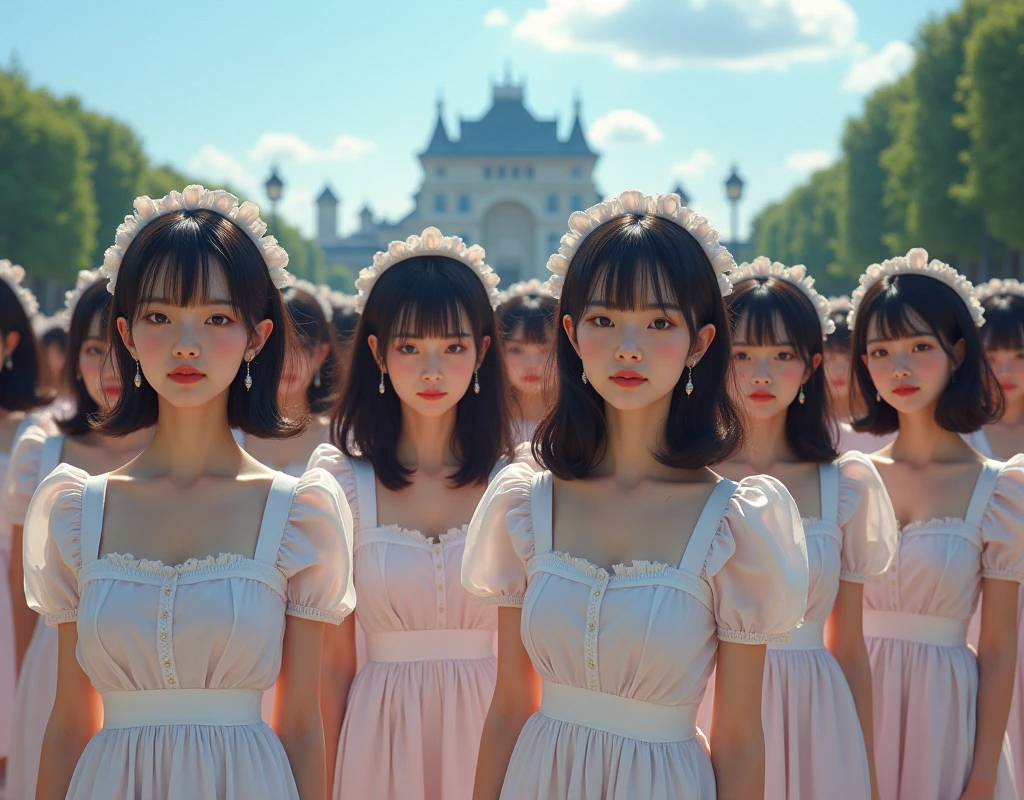 (No need to take a close-up of the subject in the center of the front), (Japanese Clone-girls=Myself), (Super Best masterpiece Clone-girls Raw Photography Art), (16K, Highest quality, Ultra-high resolution, RAW Photos), (It's so unrealistic., With unparalleled depiction, With an unfathomable sight, An unprecedented and shocking worldview, Clone-girls: In a world of mass reproduction, Ultra-realistic depiction), (Japanese girls, Sasaki Nozomi, 26yo), (Small face, Glossy dark hair, long hair, Dark Eyes, Mature face, Cute Smile), (A charming smiling face), (Very beautiful and detailed girl, Accurate body structure, Accurate body movements, Very detailed body), (Super big breasts, Large bulge of ample breasts), (orthodox maid clothes, Emphasise the fullness of your breasts), (Very detailed, Myself cloning, Depiction of splitting oneself, 1Myself girl→1,000,000,000,000,000,000,000,000,000,000Myself cloning girls), (Myself clone girlsは, With the same perfect appearance, to multiply in large numbers), (Very detailed depiction, Myself's multiplying female body, In the same female body,With the same face, With the same hairstyle, In the same clothes, At the same height, 同じSuper big breastsで, A completely indistinguishable female body, 1,000,000,000,000,000,000,000,000,000,000 people), (Myself girls only), (1,000,000,000,000,000,000,000,000,000,000Myself girls), A European-style building in the distance, A vast 100ha rose garden, Scenes of doting affection between myself, Physical contact, Cute smile, A happy smile, Pleasant blue sky, Clear and accurate perspective depiction, Ultra-wide field of view, Focus on the average value of the image
