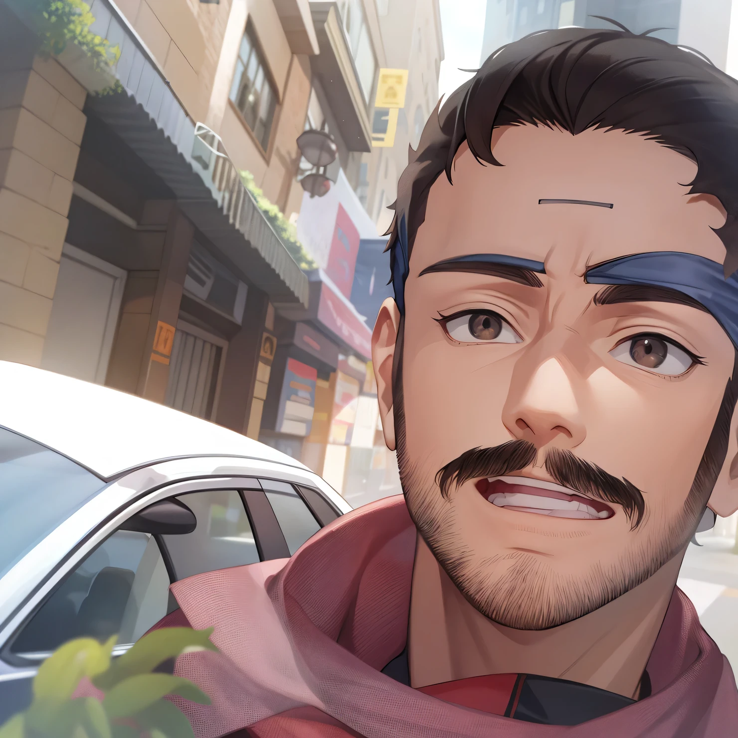 arafed man with a scarf and a car in the background, around 1 , very very low quality picture, with accurate face, selfie photo, front profile!!!!, without beard, in city street, without helmet, without beard and mustache, mohamed chahin, in sunny weather, profile pic, very clear picture, profile picture 1024pxHD, (Best Detail), (Best Quality), Naruto Uzumaki, ((Ninja Headband))),