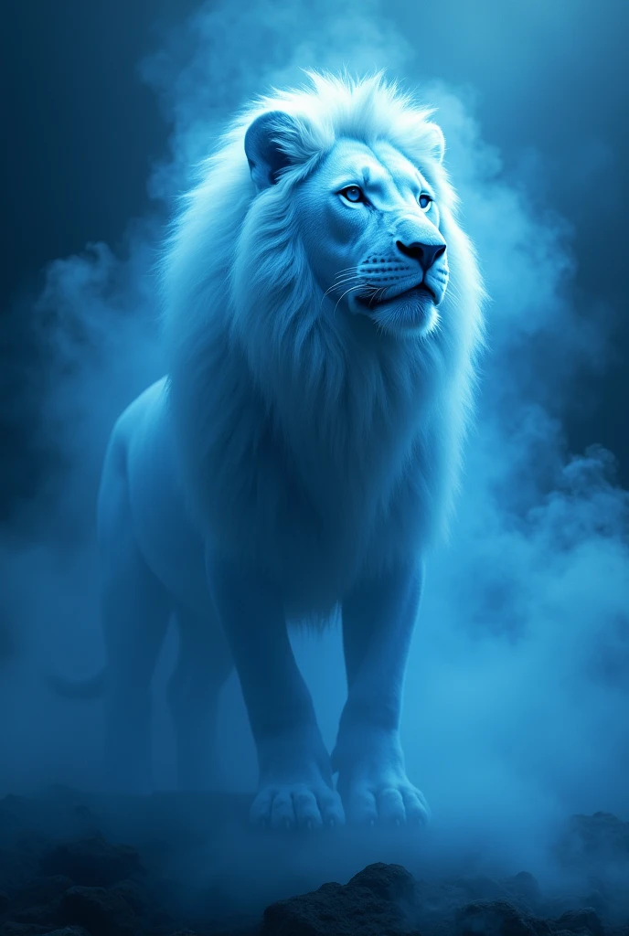 Ghost lion in blue smoke