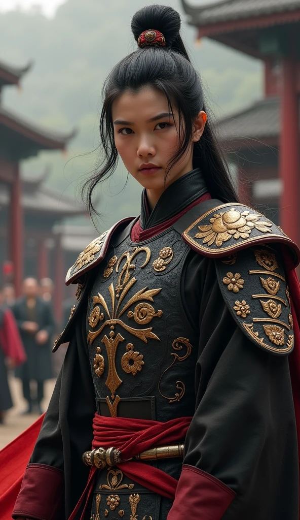 Set in wuxia world setting, a black hair dayan military GENERAL, LARGE BREASTS