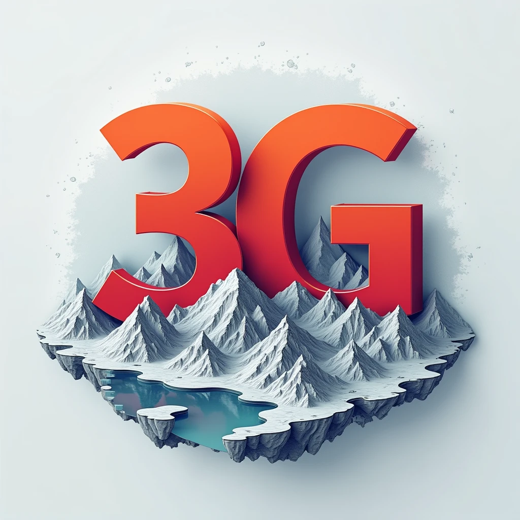 Colorfull logo with big text "3g" and many geogaphic details in gray background