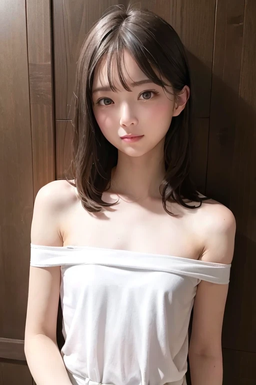 masterpiece、Highest quality、8k、Absurd、
(Upper Body:1.2)、Off-the-shoulder white shirt、(Small breasts:1.2)

beautiful girl、Cute face、Viewer&#39;s Eyes、smile、Ultra-realistic、High resolution、photograph、Film Grain、chromatic aberration、Sharp Focus、HDR、Face Light、Dynamic Lighting、Cinematic Lighting、Professional Shadows、Simple Background、(Dull background:1.4)、Most detailed、Very detailed、Ultra-detailed、Detailed explanation、Real Skin、Delicate facial features、Detailed face and eyes、Sharp pupils、Realistic pupils