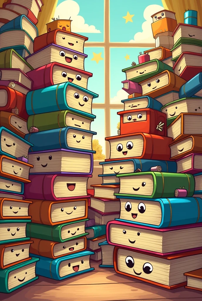 Piles of books cartoon