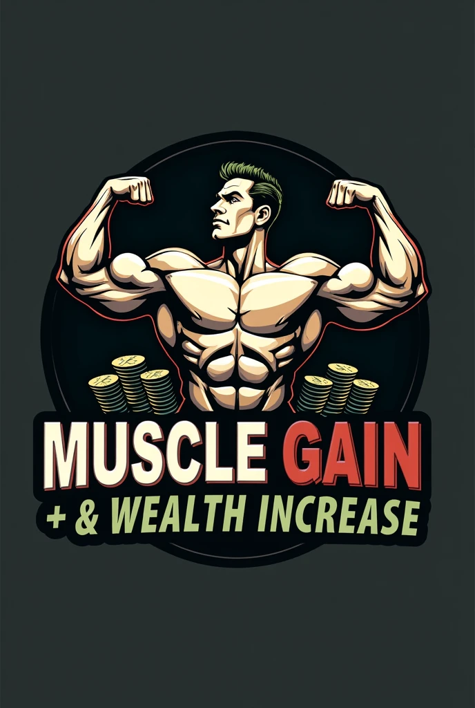 Crie uma logo MUSCLE & MONEY where gym training and money appear with the same principle of muscle gain and wealth increase, with images of dumbbells and money