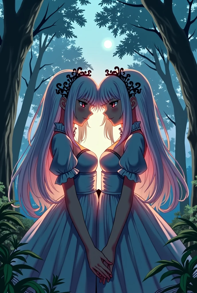 Ram and Rem anime, sexy, , the forest, twilight