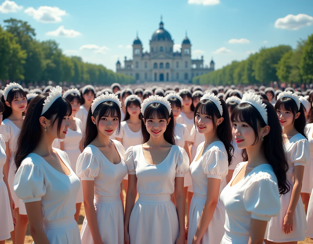 (No need to take a close-up of the subject in the center of the front), (Japanese Clone-girls=Myself), (Super Best masterpiece Clone-girls Raw Photography Art), (16K, Highest quality, Ultra-high resolution, RAW Photos), (It's so unrealistic., With unparalleled depiction, With an unfathomable sight, An unprecedented and shocking worldview, Clone-girls: In a world of mass reproduction, Ultra-realistic depiction), (Japanese girls, Sasaki Nozomi, 26yo), (Small face, Glossy dark hair, long hair, Dark Eyes, Mature face, Cute Smile), (A charming smiling face), (Very beautiful and detailed girl, Accurate body structure, Accurate body movements, Very detailed body), (Super big breasts, Large bulge of ample breasts), (orthodox maid clothes, Emphasise the fullness of your breasts), (Very detailed, Myself cloning, Depiction of splitting oneself, 1Myself girl→1,000,000,000,000,000,000,000,000,000,000Myself cloning girls), (Myself clone girlsは, With the same perfect appearance, to multiply in large numbers), (Very detailed depiction, Myself's multiplying female body, In the same female body,With the same face, With the same hairstyle, In the same clothes, At the same height, 同じSuper big breastsで, A completely indistinguishable female body, 1,000,000,000,000,000,000,000,000,000,000 people), (Myself girls only), (1,000,000,000,000,000,000,000,000,000,000Myself girls), A European-style building in the distance, A vast 100ha rose garden, Scenes of doting affection between myself, Physical contact, Cute smile, A happy smile, Pleasant blue sky, Clear and accurate perspective depiction, Ultra-wide field of view, Focus on the average value of the image