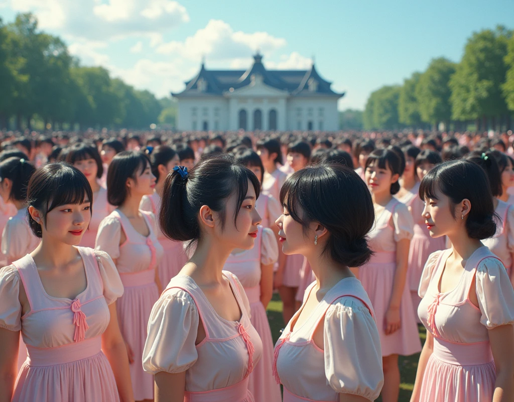 (No need to take a close-up of the subject in the center of the front), (Japanese Clone-girls=Myself), (Super Best masterpiece Clone-girls Raw Photography Art), (16K, Highest quality, Ultra-high resolution, RAW Photos), (It's so unrealistic., With unparalleled depiction, With an unfathomable sight, An unprecedented and shocking worldview, Clone-girls: In a world of mass reproduction, Ultra-realistic depiction), (Japanese girls, Sasaki Nozomi, 26yo), (Small face, Glossy dark hair, long hair, Dark Eyes, Mature face, Cute Smile), (A charming smiling face), (Very beautiful and detailed girl, Accurate body structure, Accurate body movements, Very detailed body), (Super big breasts, Large bulge of ample breasts), (orthodox maid clothes, Emphasise the fullness of your breasts), (Very detailed, Myself cloning, Depiction of splitting oneself, 1Myself girl→1,000,000,000,000,000,000,000,000,000,000Myself cloning girls), (Myself clone girlsは, With the same perfect appearance, to multiply in large numbers), (Very detailed depiction, Myself's multiplying female body, In the same female body,With the same face, With the same hairstyle, In the same clothes, At the same height, 同じSuper big breastsで, A completely indistinguishable female body, 1,000,000,000,000,000,000,000,000,000,000 people), (Myself girls only), (1,000,000,000,000,000,000,000,000,000,000Myself girls), A European-style building in the distance, A vast 100ha rose garden, Scenes of doting affection between myself, Physical contact, Cute smile, A happy smile, Pleasant blue sky, Clear and accurate perspective depiction, Ultra-wide field of view, Focus on the average value of the image