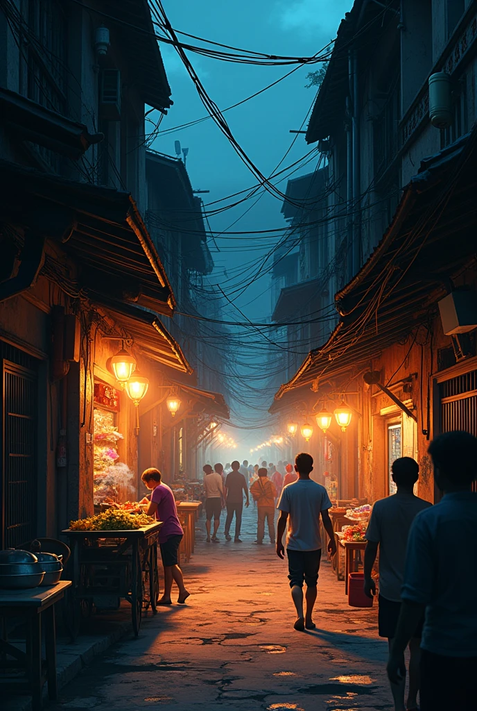 Vietnamese streets at night in the alley