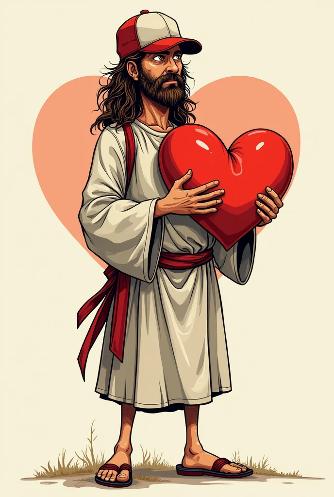 Jesus with a big heart Now put a cap on him Now as if he were a crazy person from the street Now to draw easily
