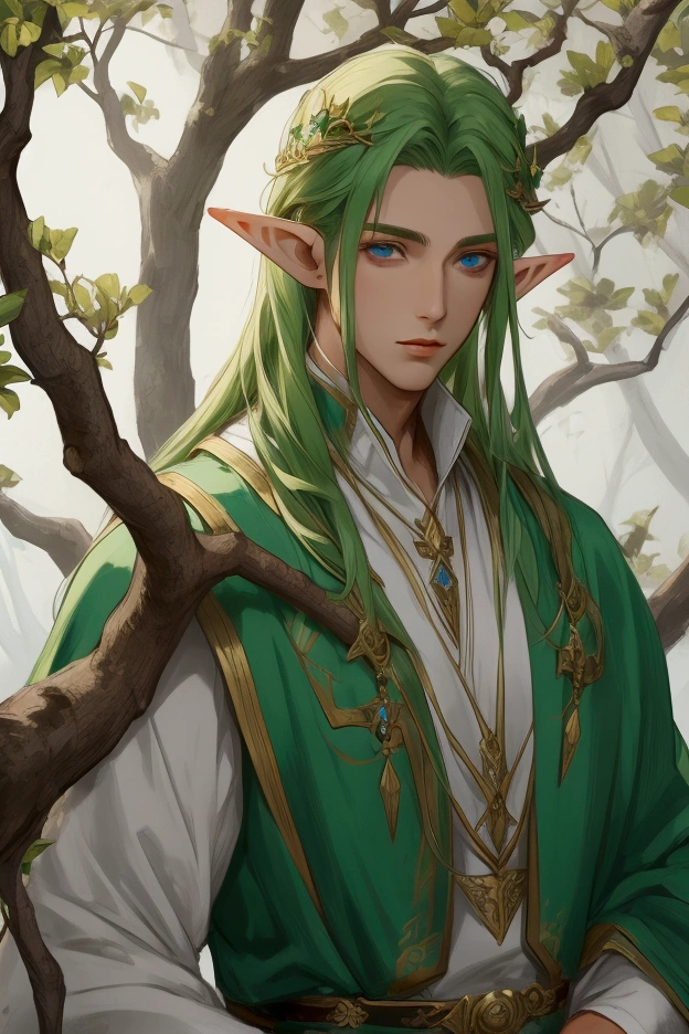young and handsome male elf wizard who manipulates branches