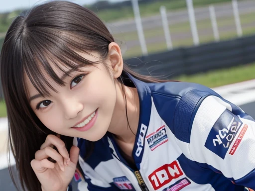 Japanese female, (underweight), (medium bust best quality:1.0), 30 years old, (cheerful grin:1.3),
motoGP,