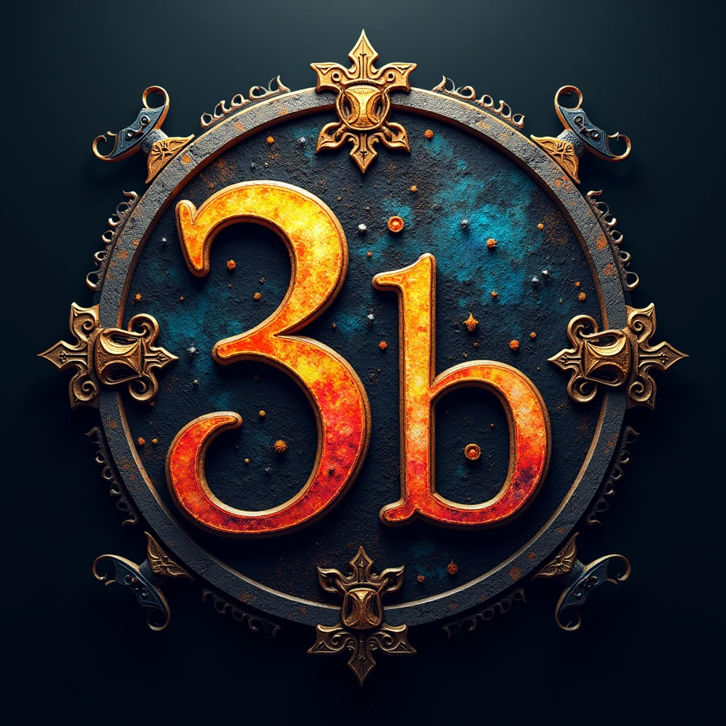 Colorfull logo with big text "3b" and many historical details in dark gray background