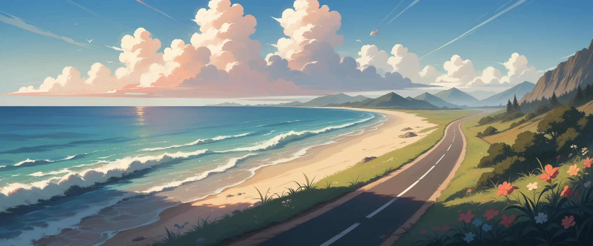 Road sky astronomy outdoors,Pastel Rainbow,landscape,Sea,Beach