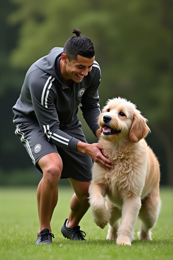 Cristiano Ronaldo is playing with dog