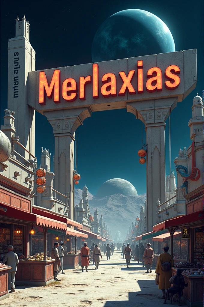 An image showing the market on the moon written on a very large sign merlaxias