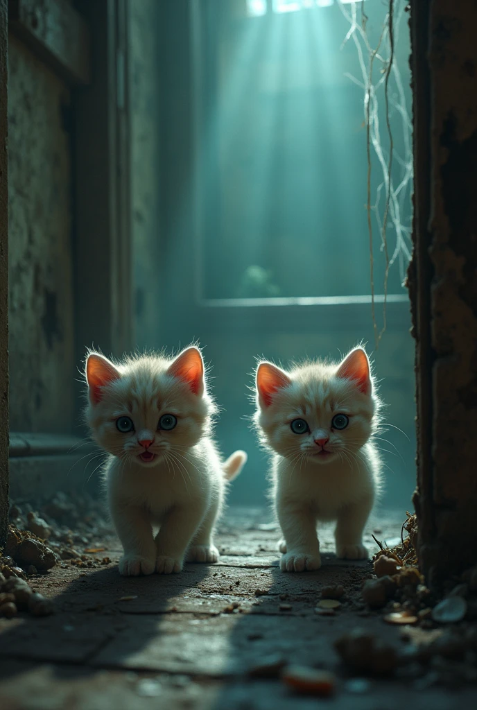 2 cute kittens inside the haunted house 