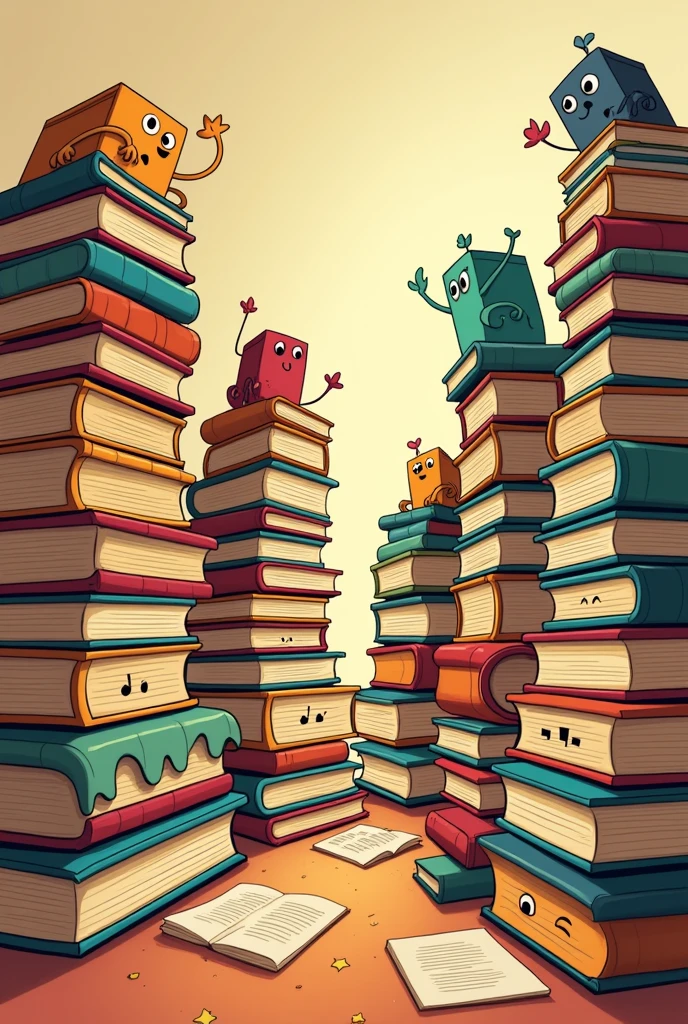 Piles of books cartoon