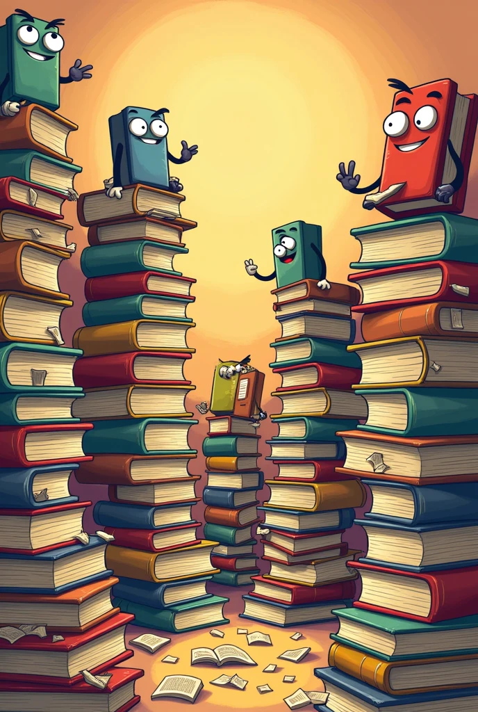 Piles of books cartoon