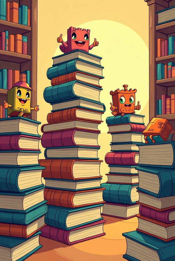 Piles of books cartoon
