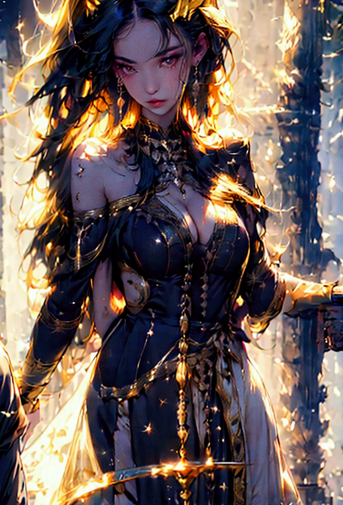 masterpiece, top quality, 8k, real person, realistic, very dense CG, shiny skin, Black Hair、Straight Hair、Shiny Hair、Delicate hair、A beautiful woman、Golden Eyes、White skin、White devil horns on head、Devil&#39;s Wings、Beautiful gold necklace with a large ruby、Gold earrings with rubies、Gold bracelet with rubies、sit、Leg spread、Masturbation、Sweaty、Spreading pussy、Black dress with gold trim,Low - Angle、nsfw、Pee、Peeing