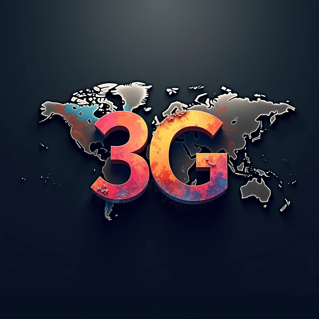 Colorfull logo with big text "3g" and many geogaphic details in dark gray background