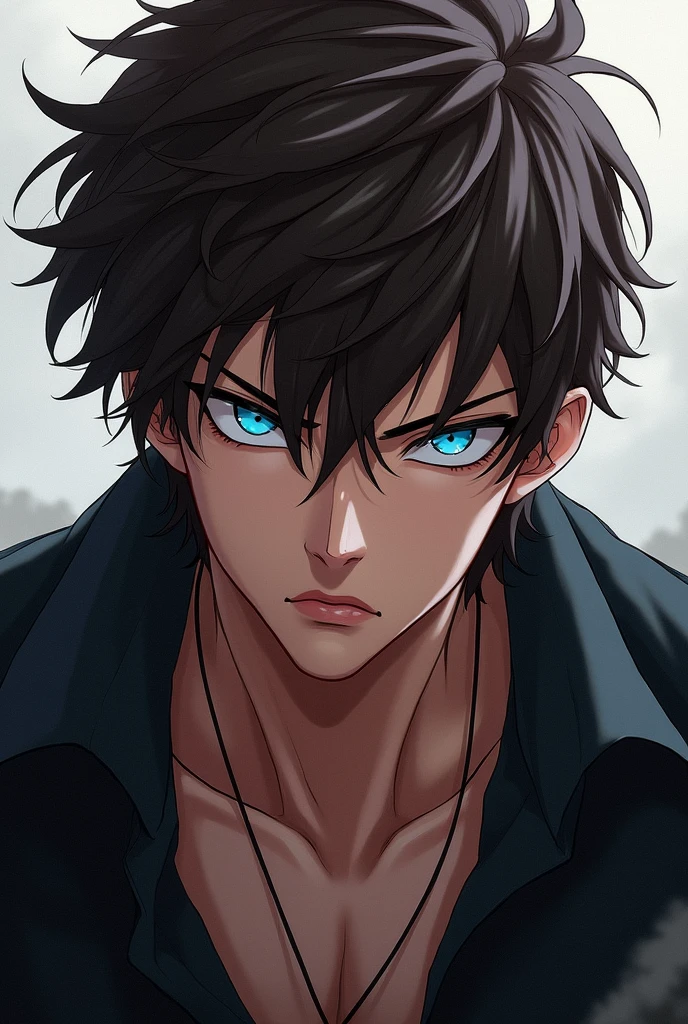 Anime boy Blue eyes Brown hair Broad shoulders Sexy lips Sexy look Altl Bad boy Angry expression Images