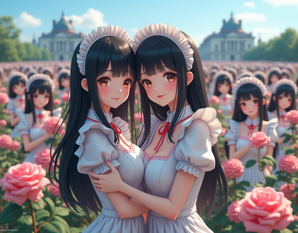 (No need to take a close-up of the subject in the center of the front), (Japanese Clone-girls=Myself), (Super Best masterpiece Clone-girls Raw Photography Art), (16K, Highest quality, Ultra-high resolution, RAW Photos), (It's so unrealistic., With unparalleled depiction, With an unfathomable sight, An unprecedented and shocking worldview, Clone-girls: In a world of mass reproduction, Ultra-realistic depiction), (Japanese girls, Sasaki Nozomi, 26yo), (Small face, Glossy dark hair, long hair, Dark Eyes, Mature face, Cute Smile), (A charming smiling face), (Very beautiful and detailed girl, Accurate body structure, Accurate body movements, Very detailed body), (Super big breasts, Large bulge of ample breasts), (orthodox maid clothes, Emphasise the fullness of your breasts), (Very detailed, Myself cloning, Depiction of splitting oneself, 1Myself girl→1,000,000,000,000,000,000,000,000,000,000Myself cloning girls), (Myself clone girlsは, With the same perfect appearance, to multiply in large numbers), (Very detailed depiction, Myself's multiplying female body, In the same female body,With the same face, With the same hairstyle, In the same clothes, At the same height, 同じSuper big breastsで, A completely indistinguishable female body, 1,000,000,000,000,000,000,000,000,000,000 people), (Myself girls only), (1,000,000,000,000,000,000,000,000,000,000Myself girls), A European-style building in the distance, A vast 100ha rose garden, Scenes of doting affection between myself, Physical contact, Cute smile, A happy smile, Pleasant blue sky, Clear and accurate perspective depiction, Ultra-wide field of view, Focus on the average value of the image