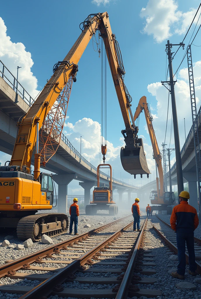 Trened demolition works and special cran for railway food over bridge twoing and demolition