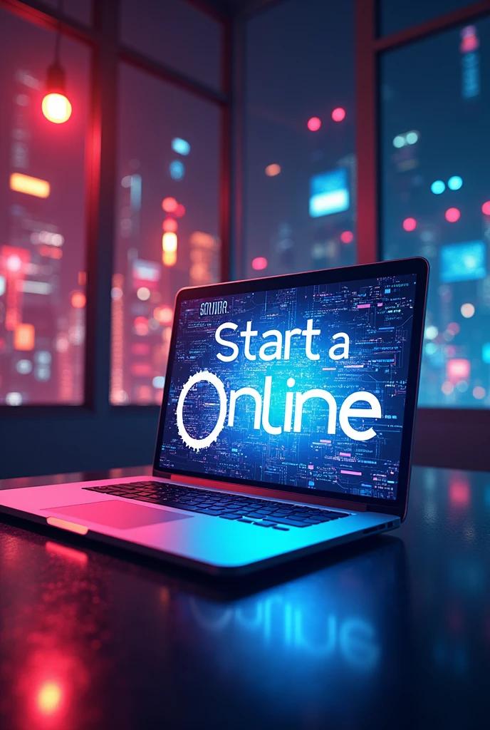 A modern and professional cover with the title "Start a Business Online" in the spotlight, with vibrant colors and an image representative of digital entrepreneurship