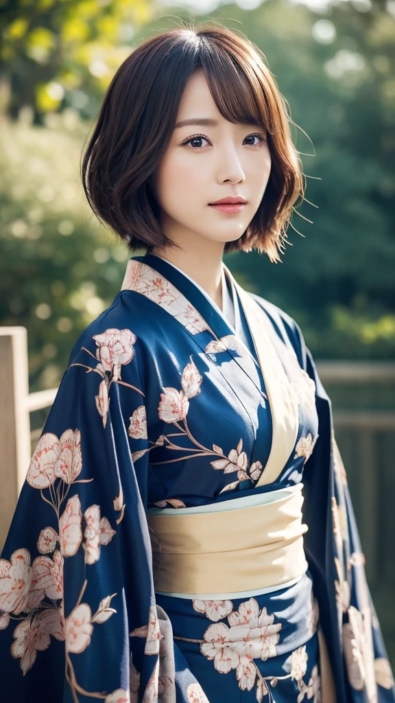 Top Quality, Masterpiece, High Definition, 1girl, Beautiful and Perfect Face, Bob Cut, Japanese Clothing,Kimono, Intricate Details, Cinematic Feel, 8K, Very Detailed  