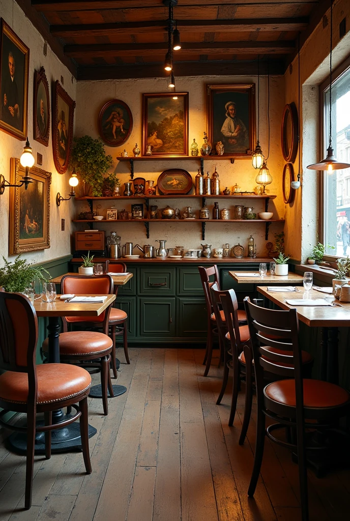 Small restaurant decorated with antique things and designs 